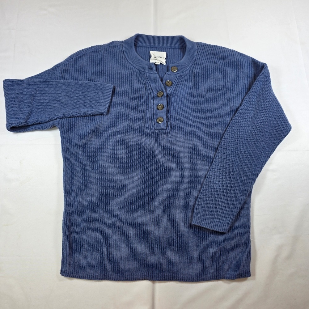 Aerie Blue Ribbed Henley Sweater Womens XS Relaxed Fit Long Sleeve Cotton Blend
